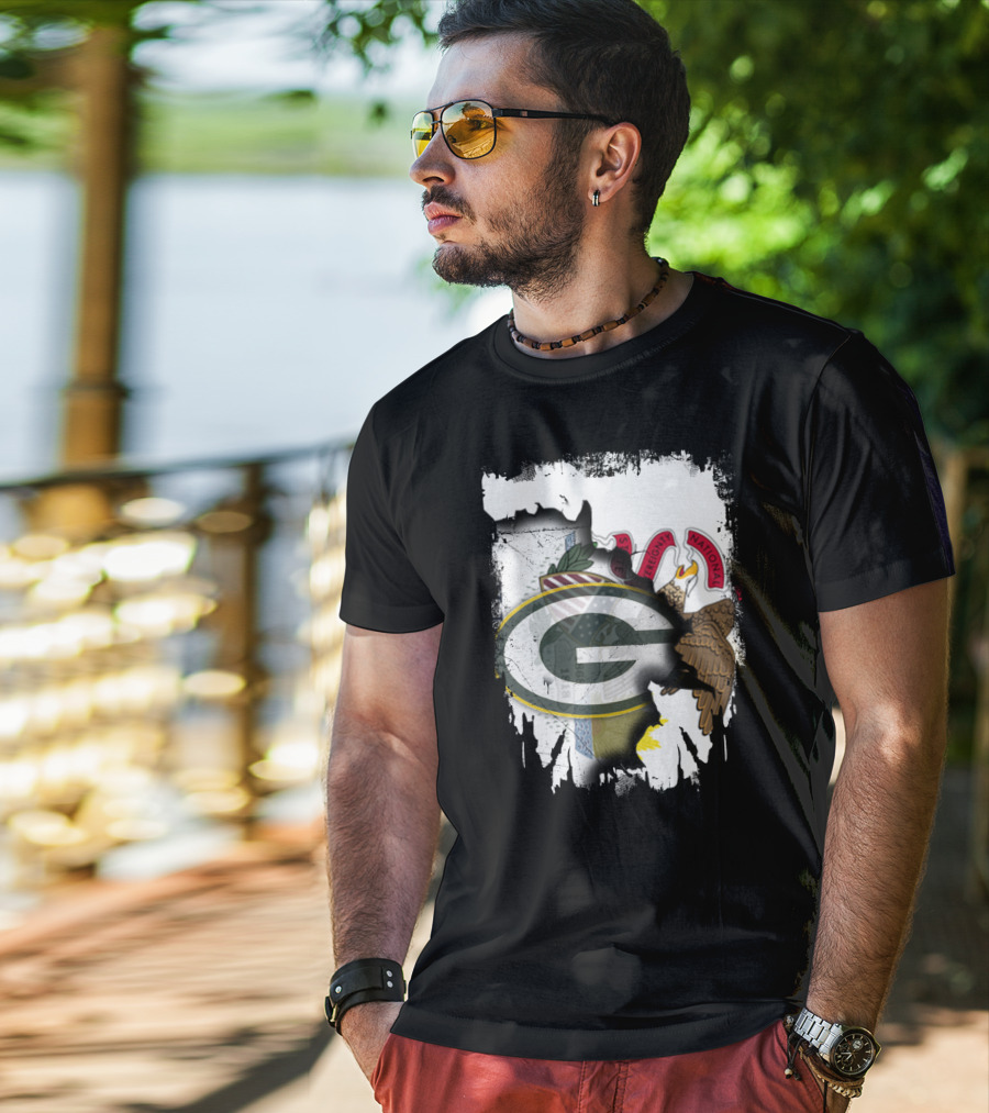 Illinois State Flag Blended With Green Bay Packers T-Shirt