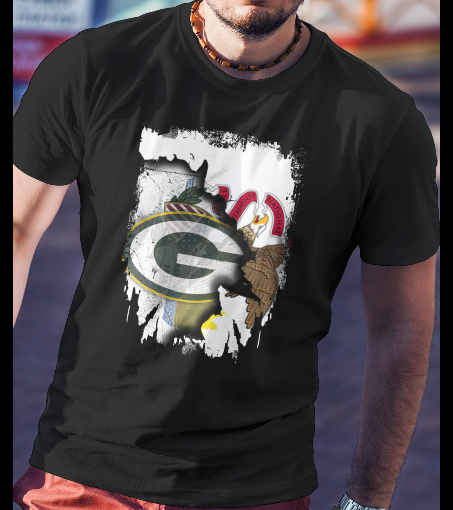 Illinois State Flag Blended With Green Bay Packers T-Shirt