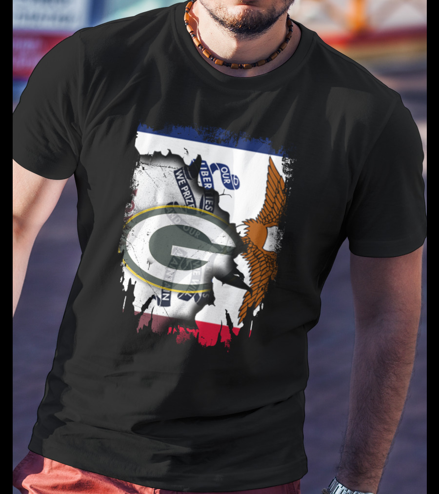 Iowa State Flag With Green Bay Packers Logo Eagle T-Shirt