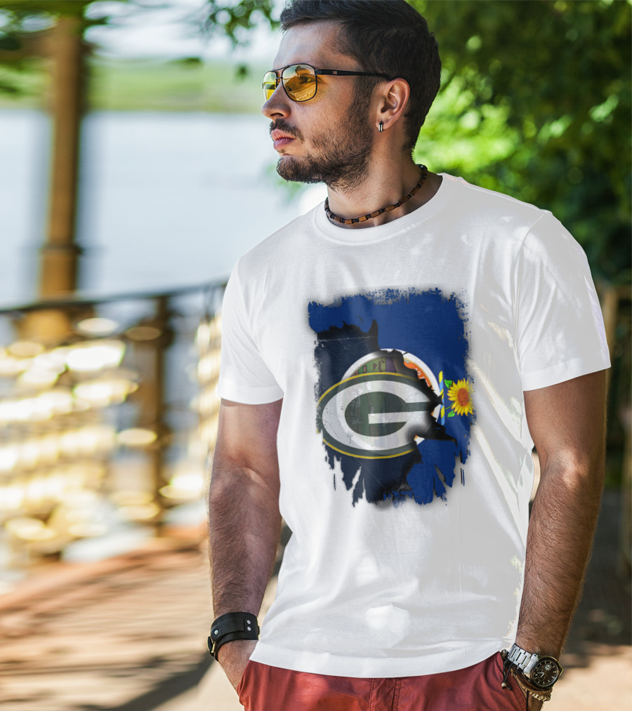 Kansas State Flag With Green Bay Packers Logo And Sunflower T-Shirt