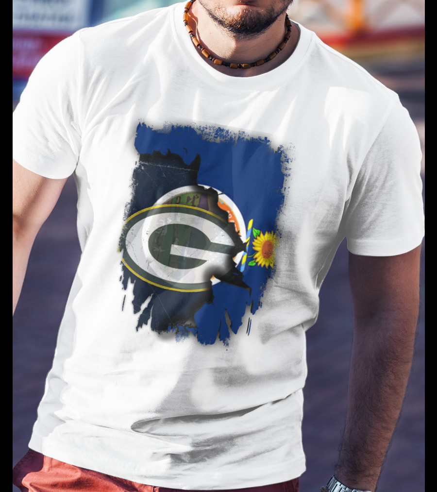 Kansas State Flag With Green Bay Packers Logo And Sunflower T-Shirt