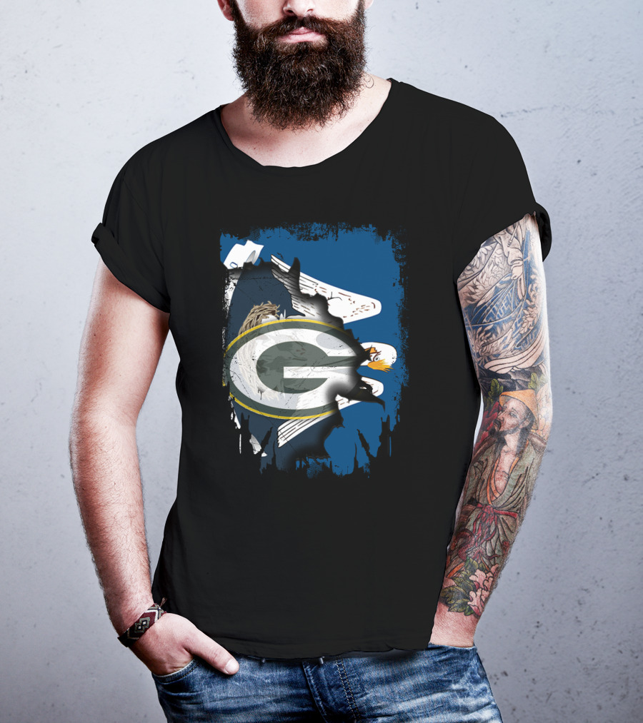 Together Louisiana With Packers And Eagle Football Fusion T-Shirt
