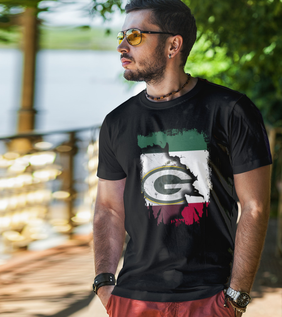 Mexico Flag With Green Bay Packers T-Shirt