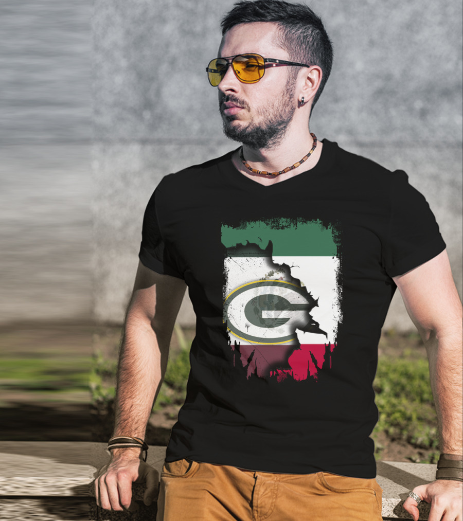 Mexico Flag With Green Bay Packers T-Shirt