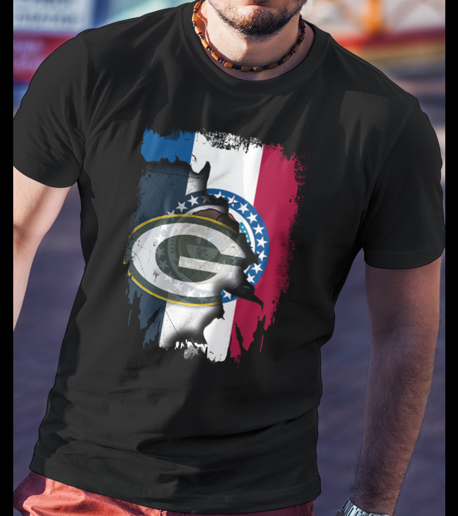Missouri Flag With Green Bay Packers Logo Fusion T-Shirt