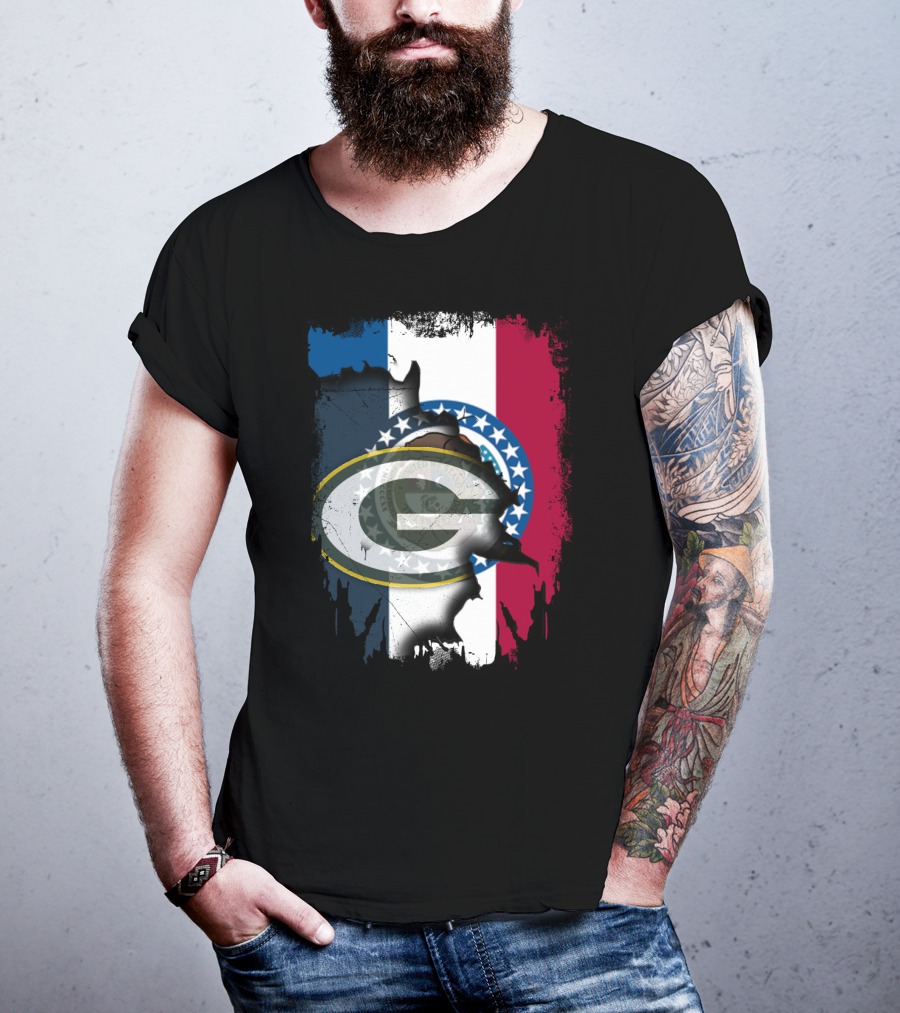 Missouri Flag With Green Bay Packers Logo Fusion T-Shirt
