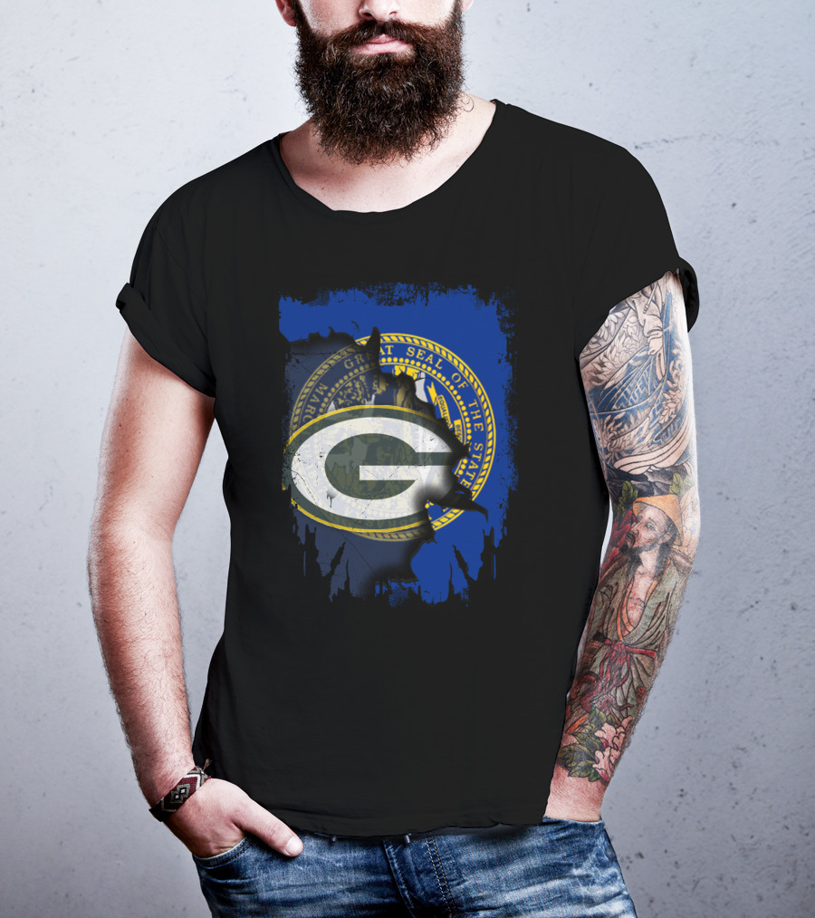 Nebraska State Seal With Packers Logo Fusion T-Shirt