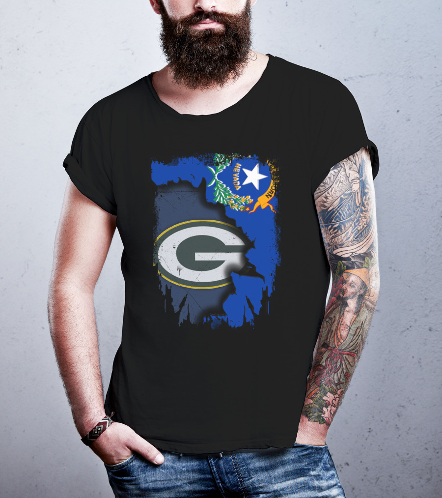 Nevada State Pride With Green Bay Packers Logo Fusion T-Shirt