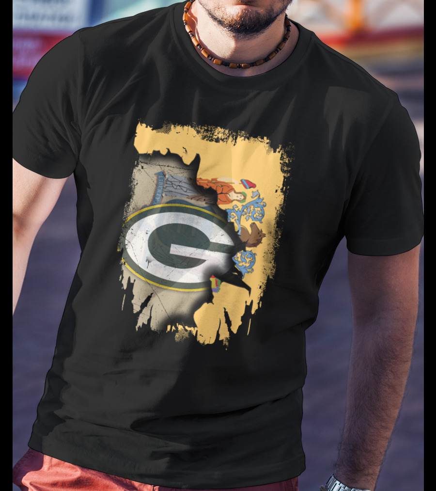 New Jersey State Coat Of Arms Overlay With Green Bay Packers T-Shirt