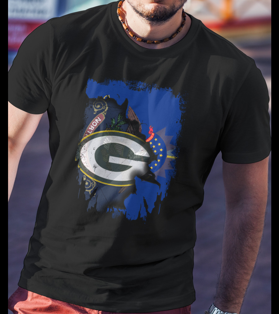 Green Bay Packers Logo Overlaid On North Dakota Flag T-Shirt