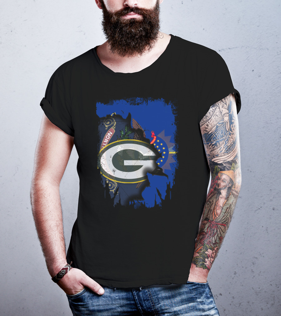 Green Bay Packers Logo Overlaid On North Dakota Flag T-Shirt