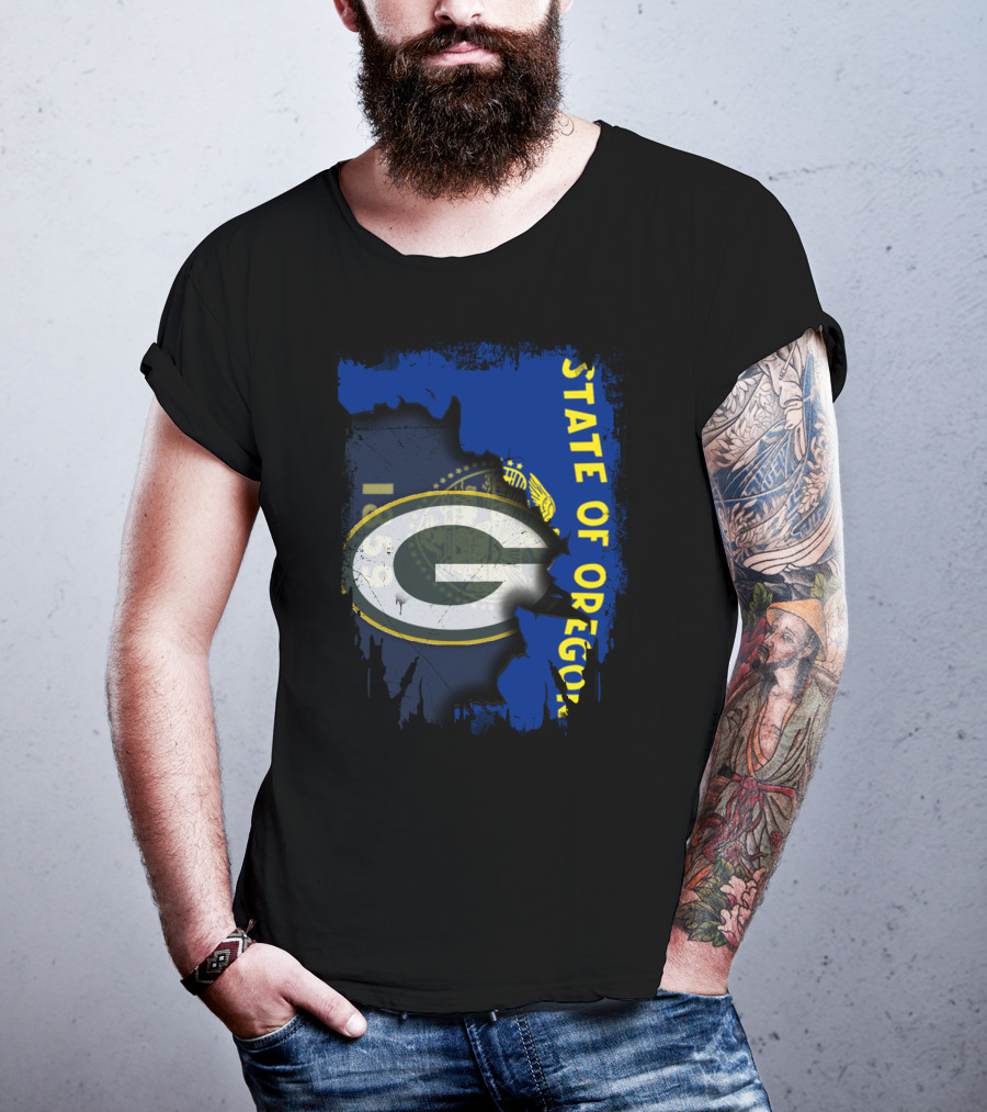 State Of Oregon Torn With Packers T-Shirt
