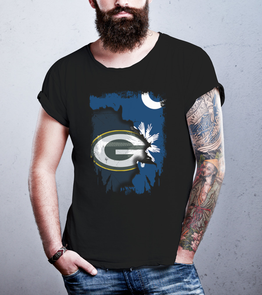 South Carolina And Packers Logo Blend With Crescent Moon And Palmetto Tree T-Shirt