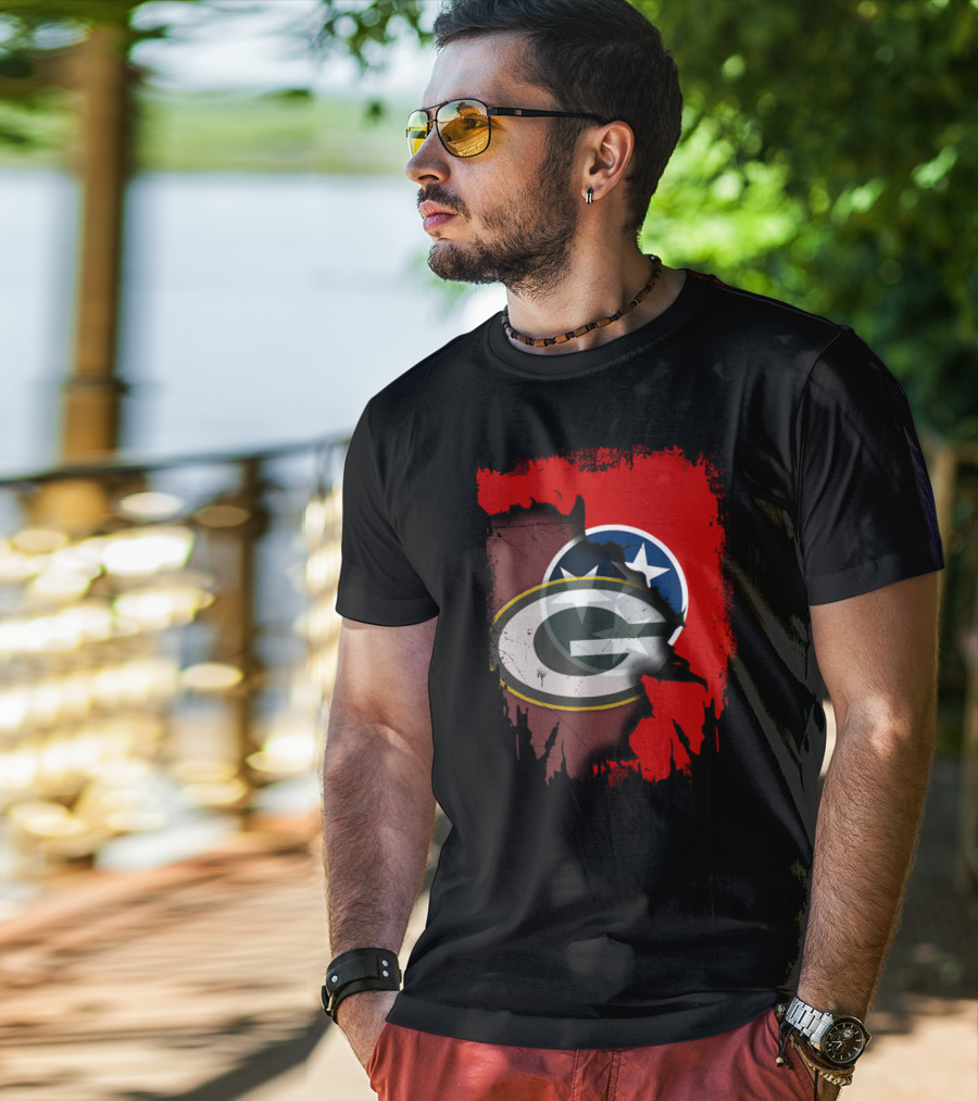 Together Tennessee With Green Bay Packers Logo Over Tennessee Flag T-Shirt