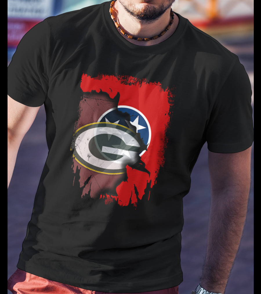 Together Tennessee With Green Bay Packers Logo Over Tennessee Flag T-Shirt