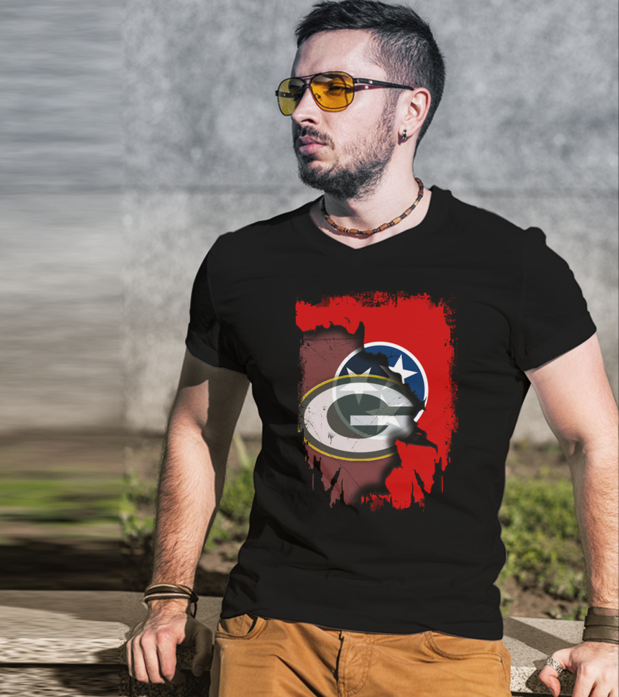 Together Tennessee With Green Bay Packers Logo Over Tennessee Flag T-Shirt