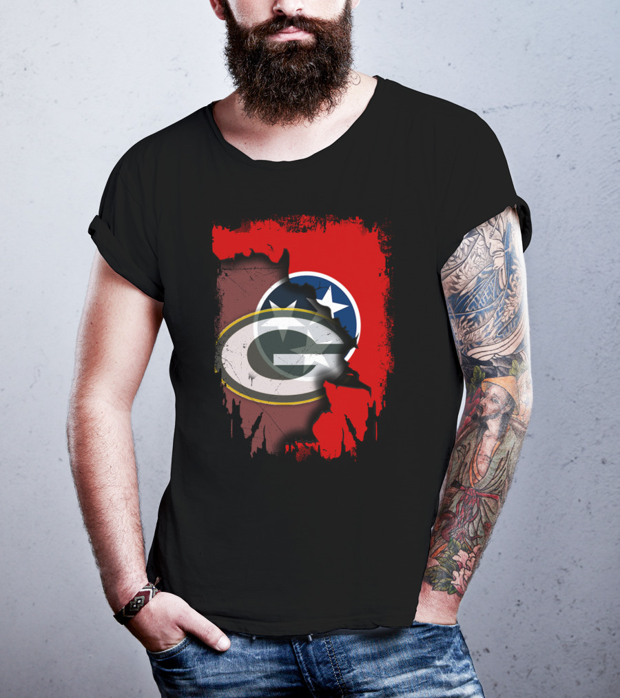 Together Tennessee With Green Bay Packers Logo Over Tennessee Flag T-Shirt
