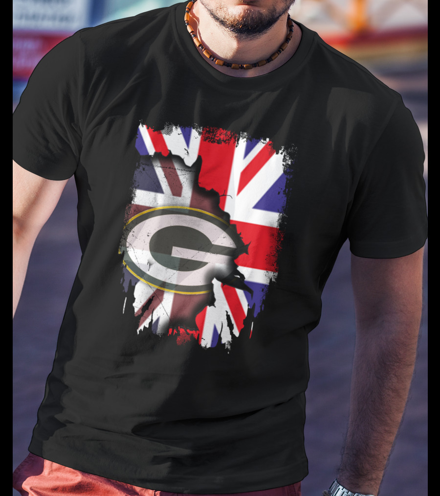 United Kingdom Union Jack With Green Bay Packers T-Shirt