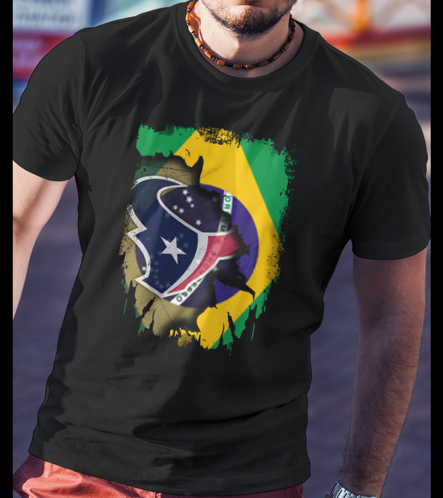 Brazilian Flag And Texans Logo Integration: Together Brazil With Texans T-Shirt