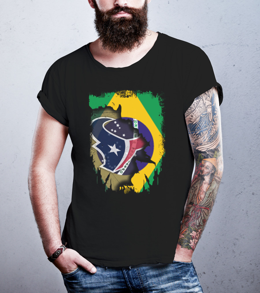 Brazilian Flag And Texans Logo Integration: Together Brazil With Texans T-Shirt