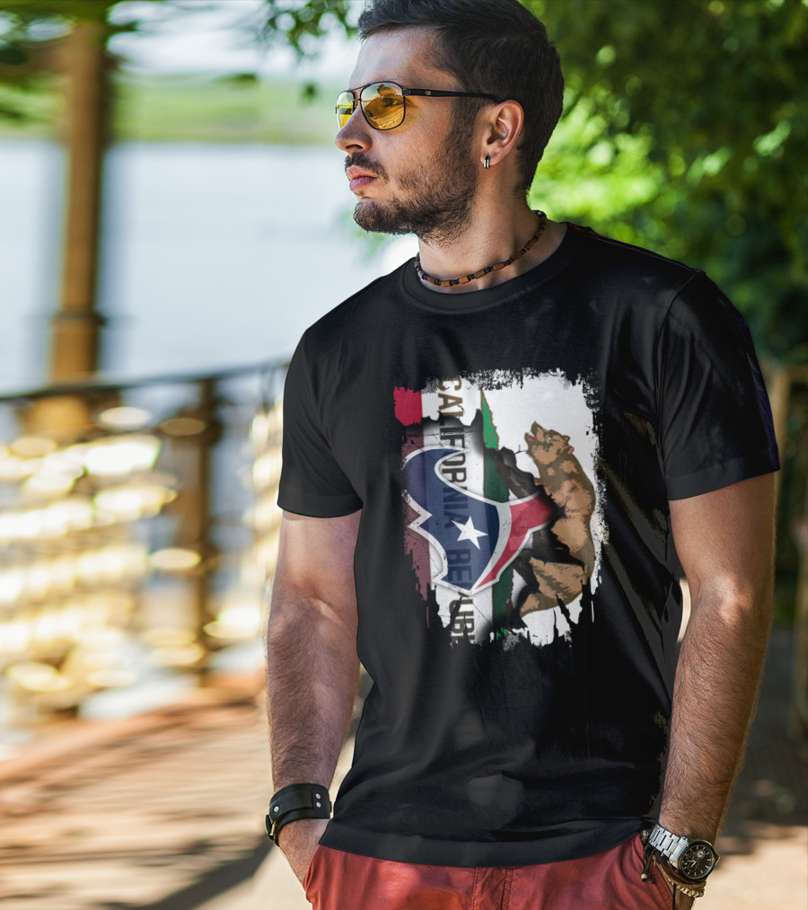 California Republic Meets Texas Emblem With Bear And Lone Star Fusion T-Shirt