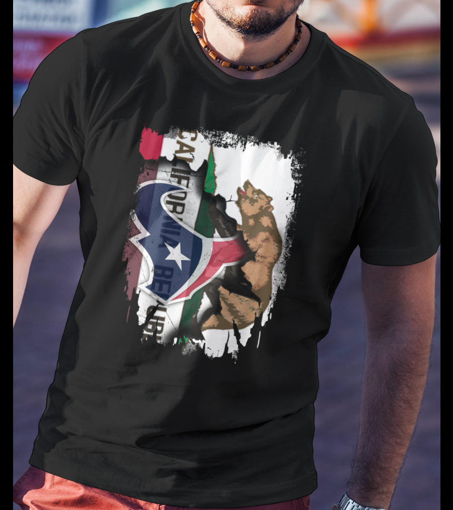 California Republic Meets Texas Emblem With Bear And Lone Star Fusion T-Shirt
