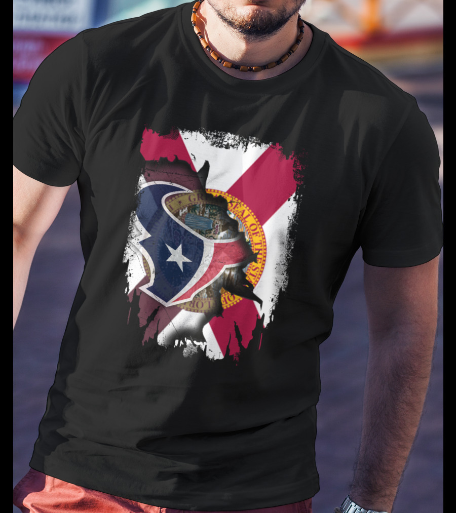 Florida Flag With Houston Texans Logo Fusion T-Shirt