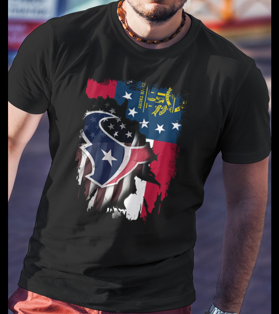 Georgia Flag With Texans Logo Fusion T-Shirt