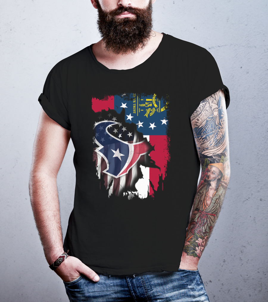 Georgia Flag With Texans Logo Fusion T-Shirt