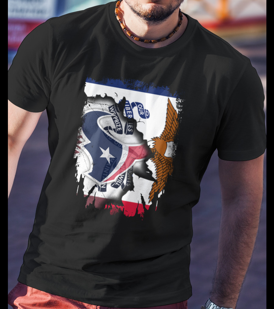 Iowa Flag And Texas Texans Symbol Unity T-Shirt