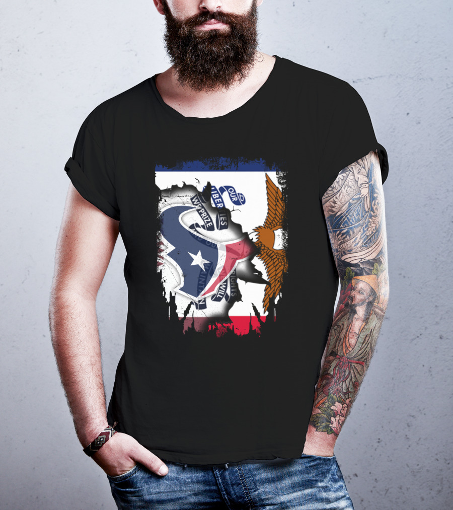 Iowa Flag And Texas Texans Symbol Unity T-Shirt