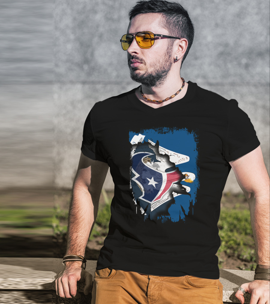 Together Louisiana With Texans Bald Eagle Hidden Flag Fusion T-Shirt
