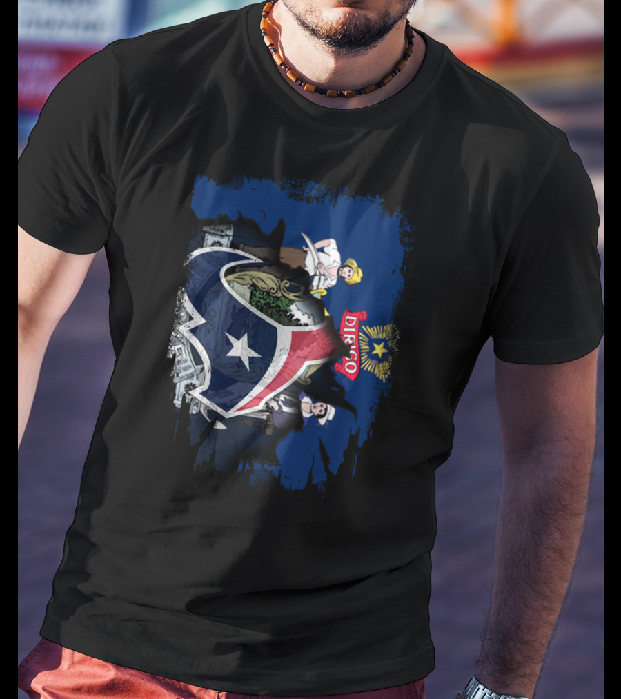 Together Maine With Texans Dirigo Star Icon Blue Background T-Shirt