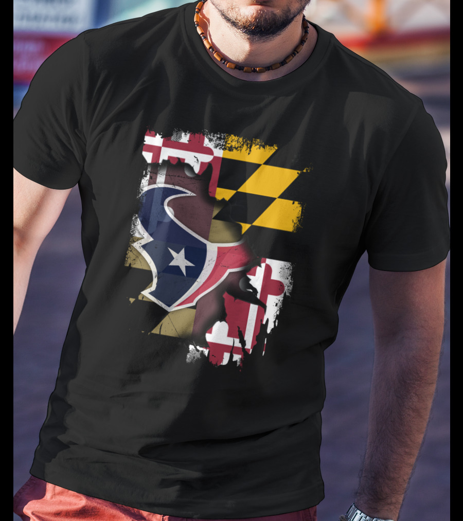 Maryland Flag With Houston Texans Logo Fusion T-Shirt