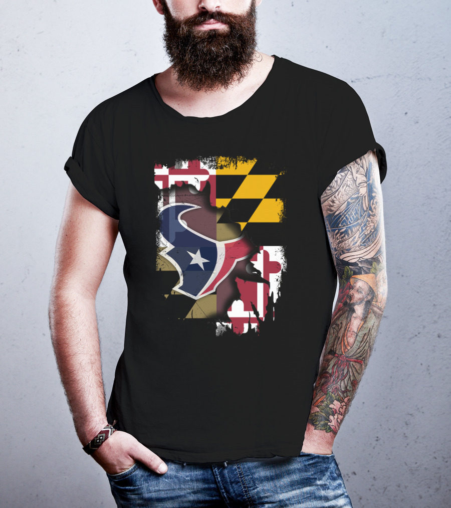 Maryland Flag With Houston Texans Logo Fusion T-Shirt