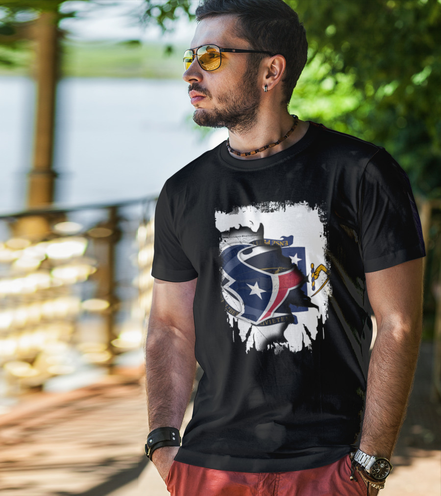 Massachusetts And Texans United With Flag And Logo Elements T-Shirt
