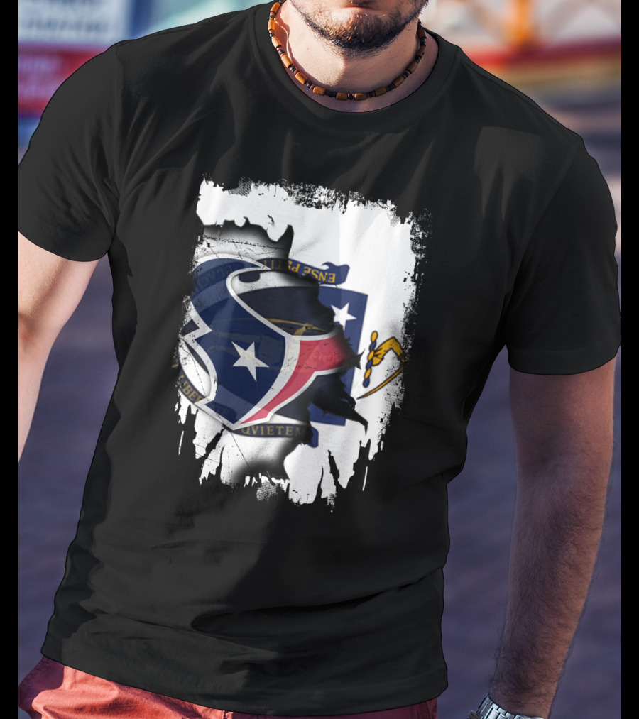 Massachusetts And Texans United With Flag And Logo Elements T-Shirt