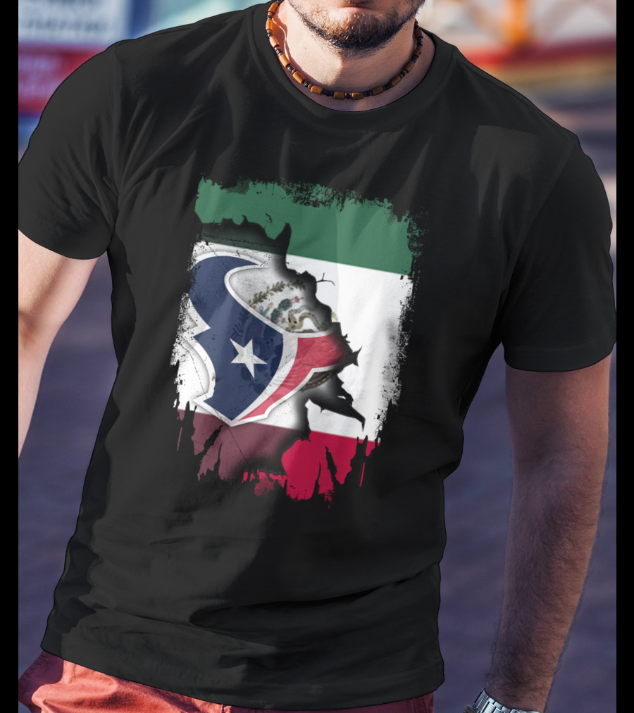 Together Mexico With Texans Flag And Logo Fusion T-Shirt