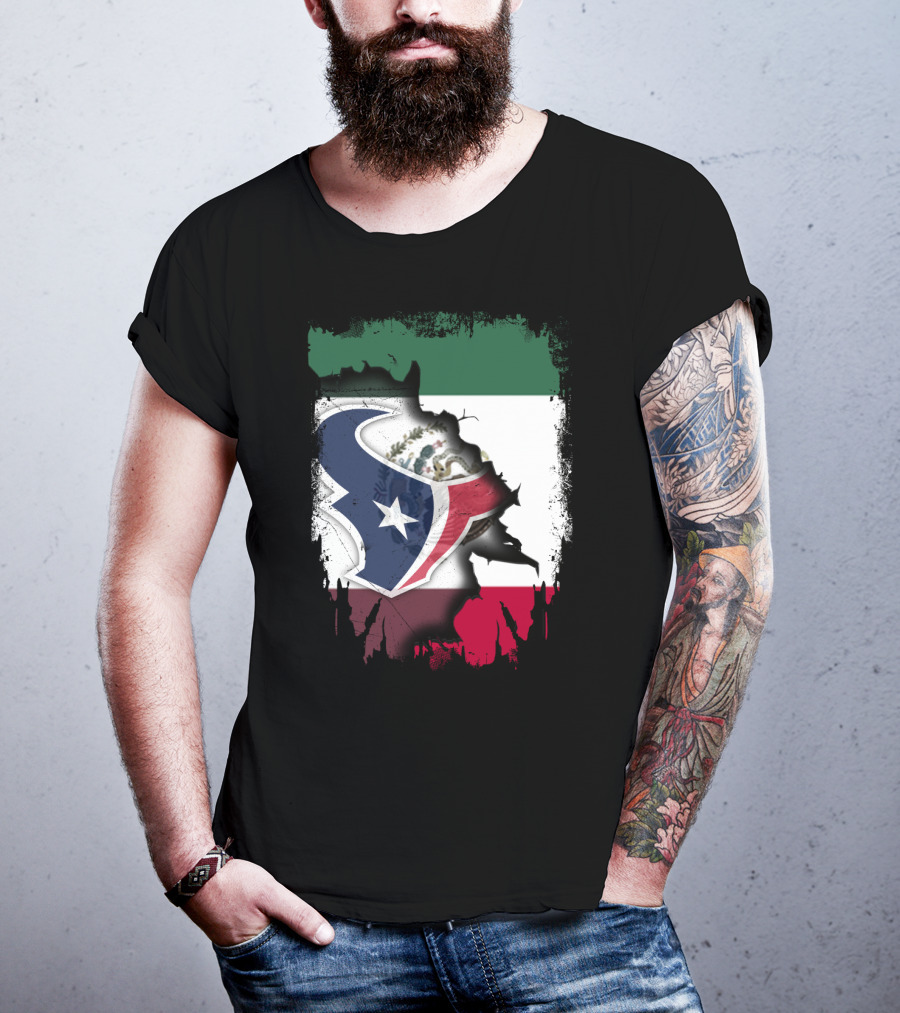 Together Mexico With Texans Flag And Logo Fusion T-Shirt