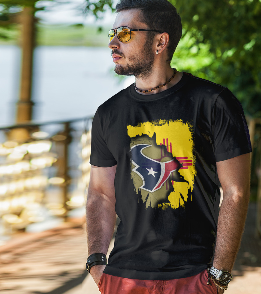 New Mexico And Texas Unite With Texans Football Logo On Zia T-Shirt
