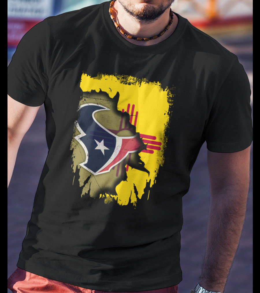 New Mexico And Texas Unite With Texans Football Logo On Zia T-Shirt