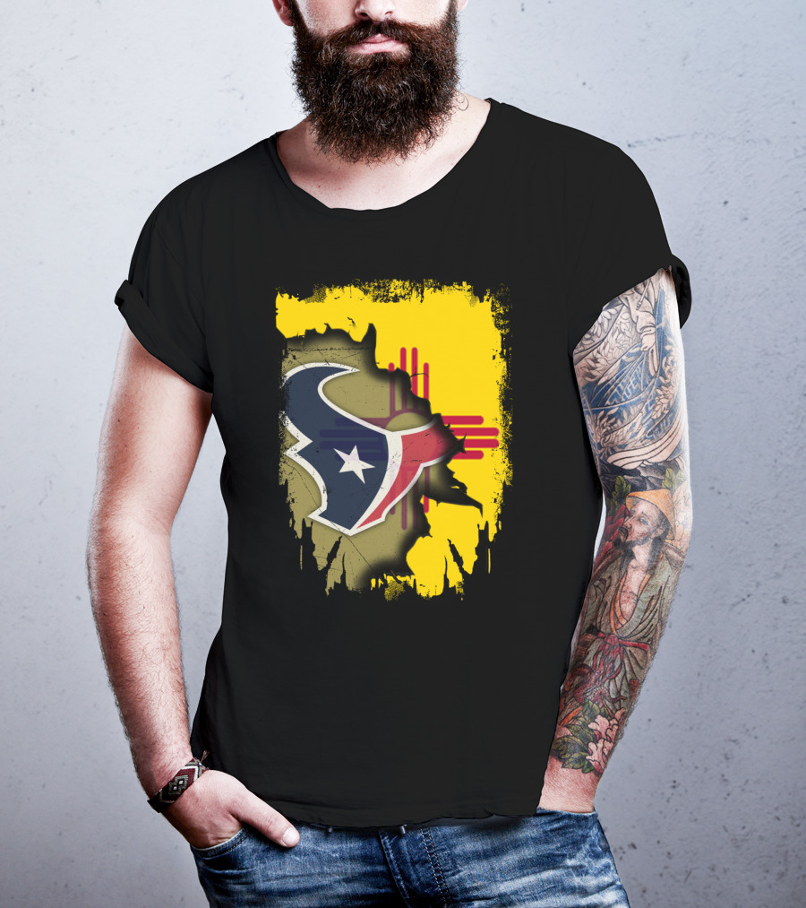 New Mexico And Texas Unite With Texans Football Logo On Zia T-Shirt