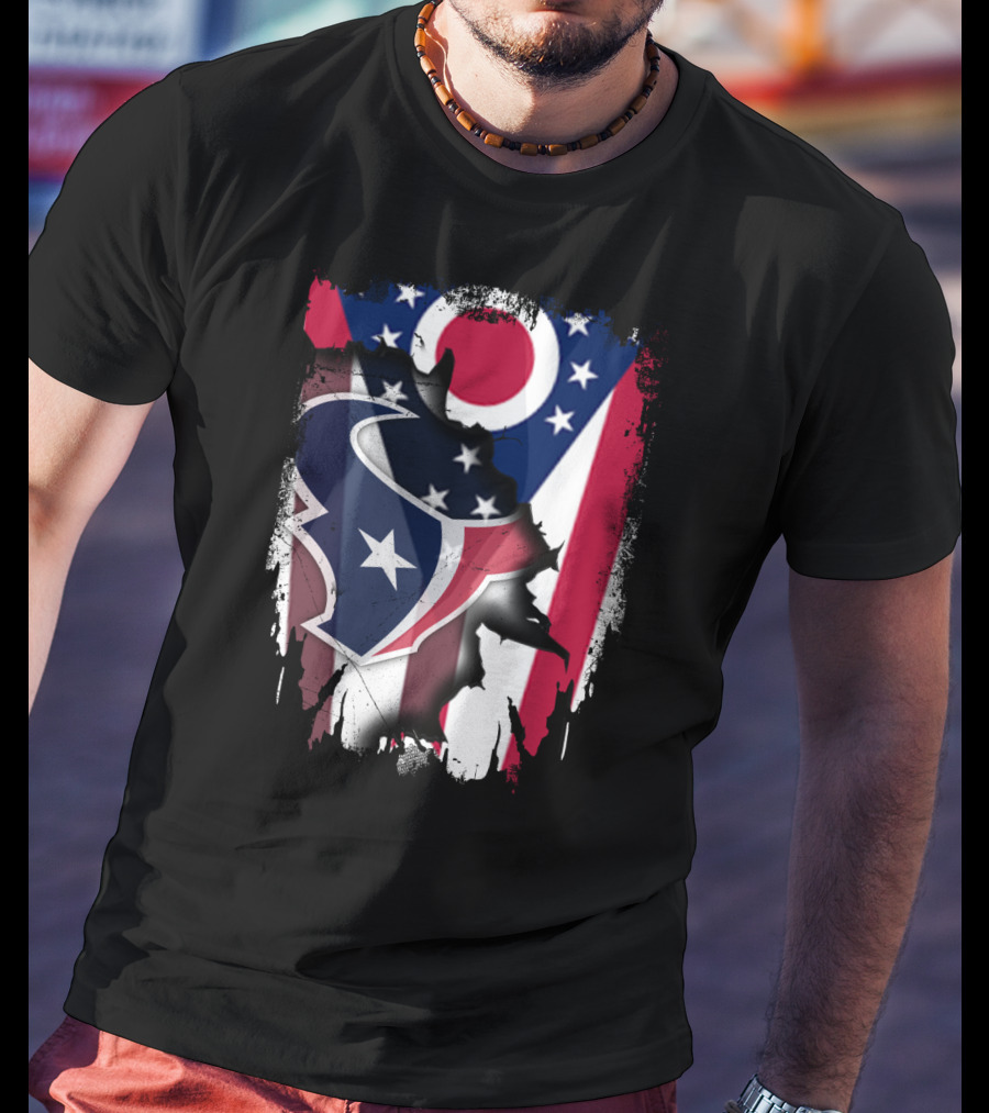 Together Ohio With Texans Flag And Texans Bull Logo Fusion T-Shirt