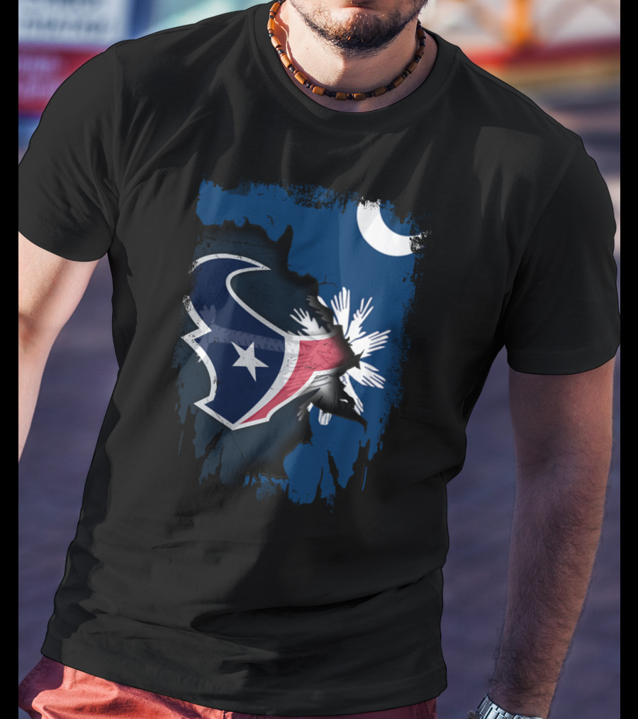 Together South Carolina With Texans Crescent And Palmetto Overlaid With Football T-Shirt