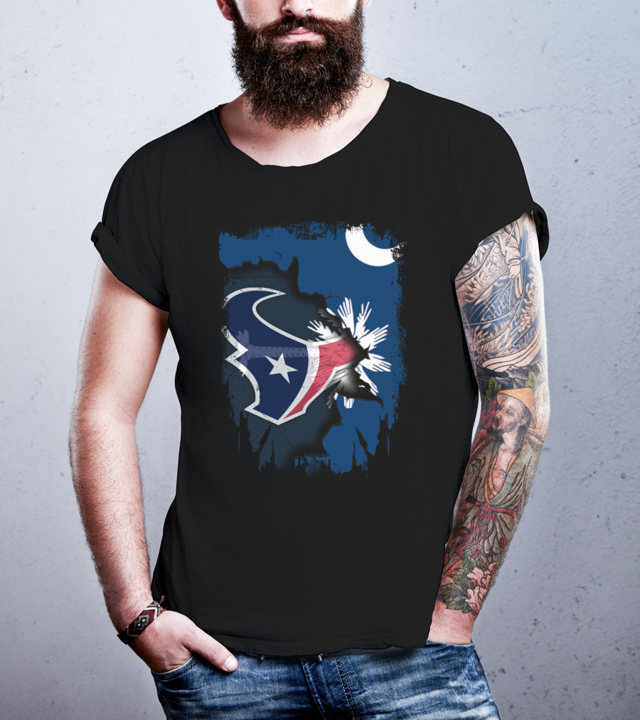 Together South Carolina With Texans Crescent And Palmetto Overlaid With Football T-Shirt