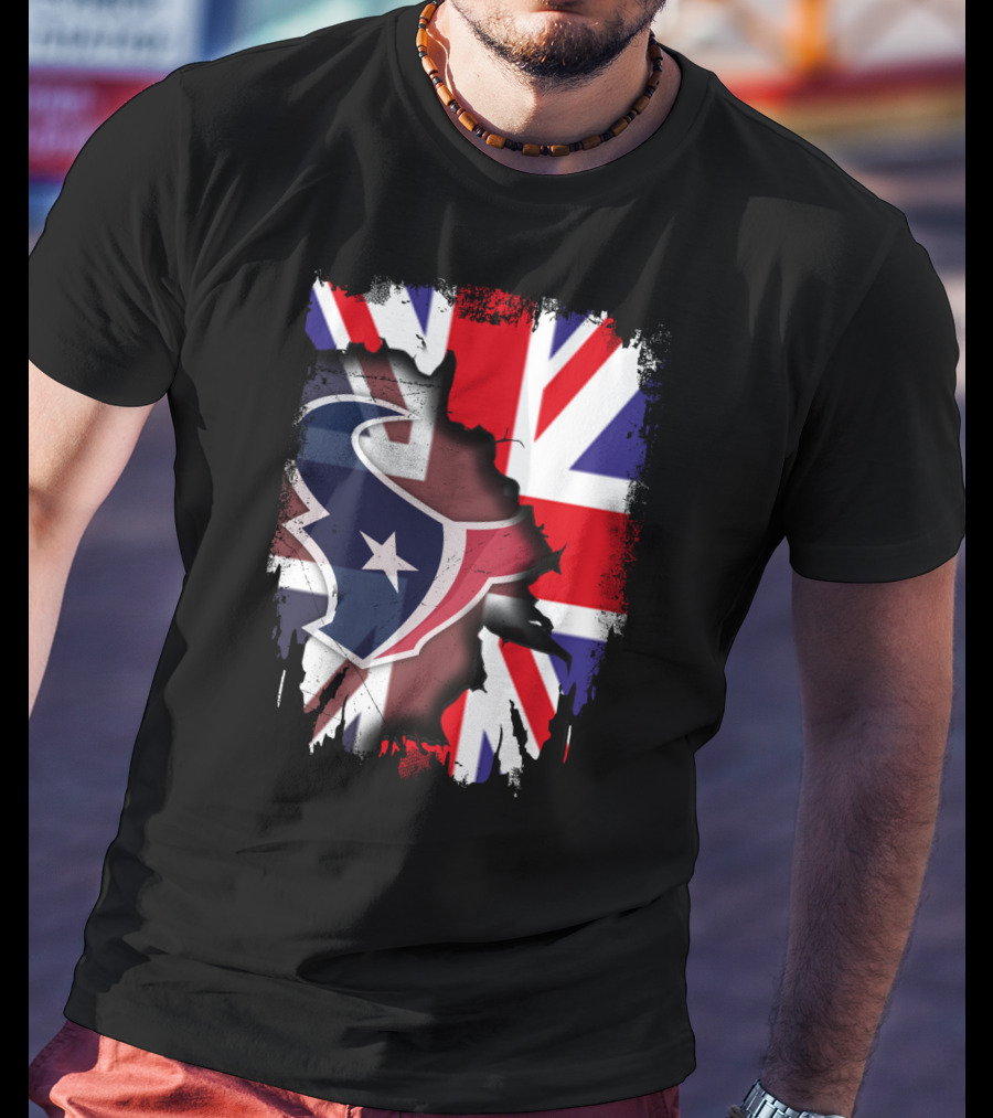 United Kingdom Flag With Texans Football Logo Fusion T-Shirt