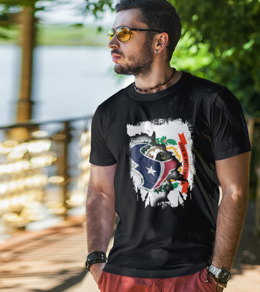 State Of West Virginia With Texans Football Team T-Shirt