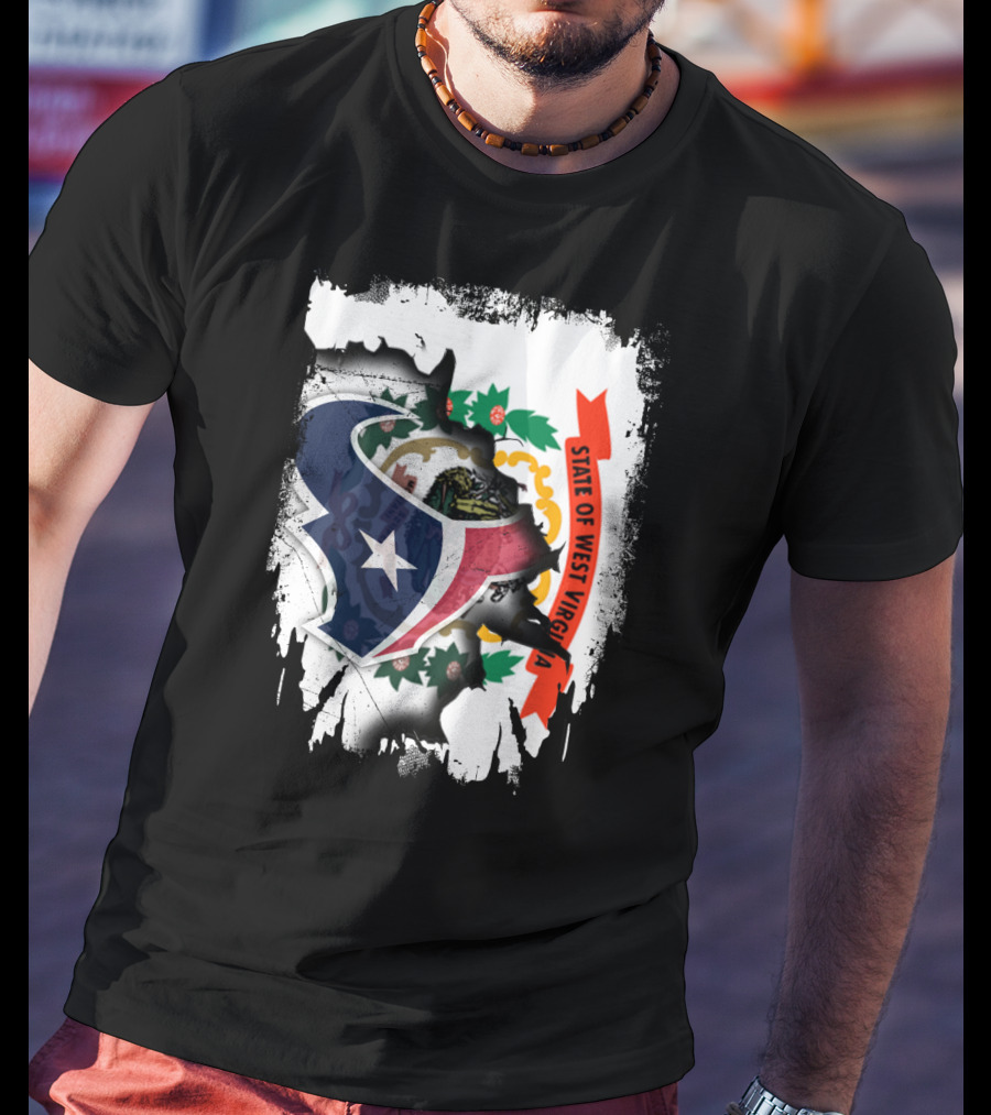 State Of West Virginia With Texans Football Team T-Shirt