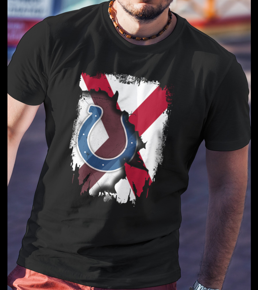 Alabama Flag With Indianapolis Colts Horseshoe T-Shirt