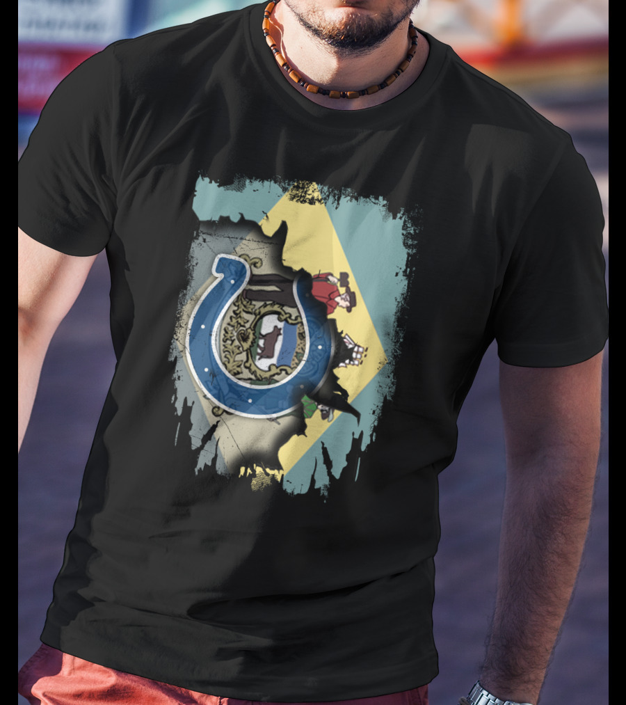 Together Delaware With Colts Horseshoe Flag Emblem T-Shirt